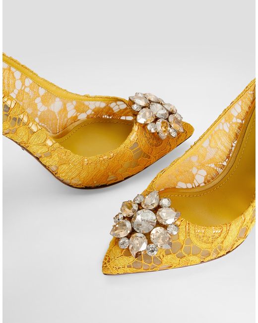Dolce & Gabbana Lace Pumps With Brooch Detailing Metallic