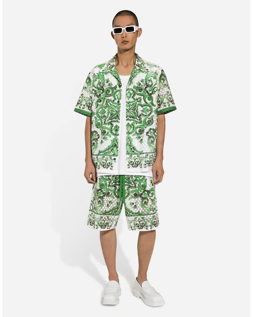 メンズ Dolce & Gabbana マヨリカプリント クロシェレース ショートジョギングパンツ Green