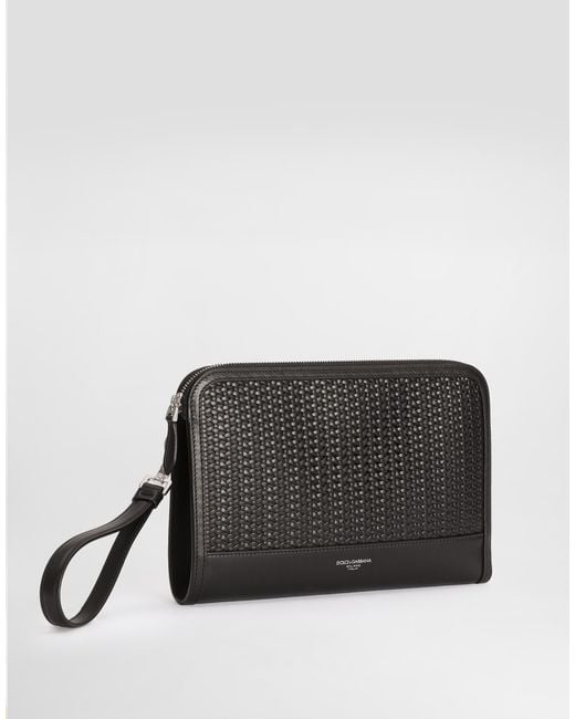 Dolce & Gabbana Black Atene Plongé Calfskin Clutch Bag for men