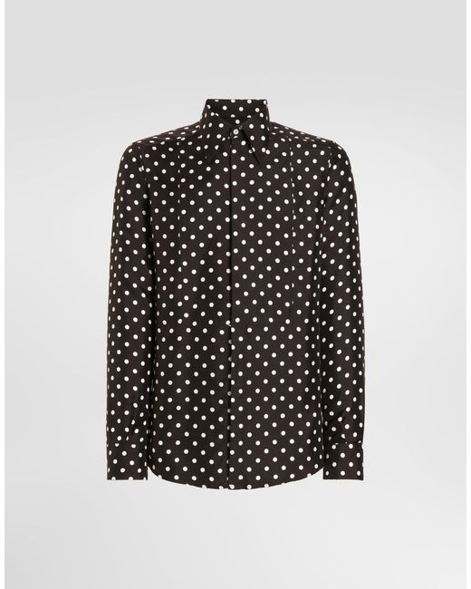 Dolce & Gabbana Black Polka Dot-Print Silk Twill Shirt for men