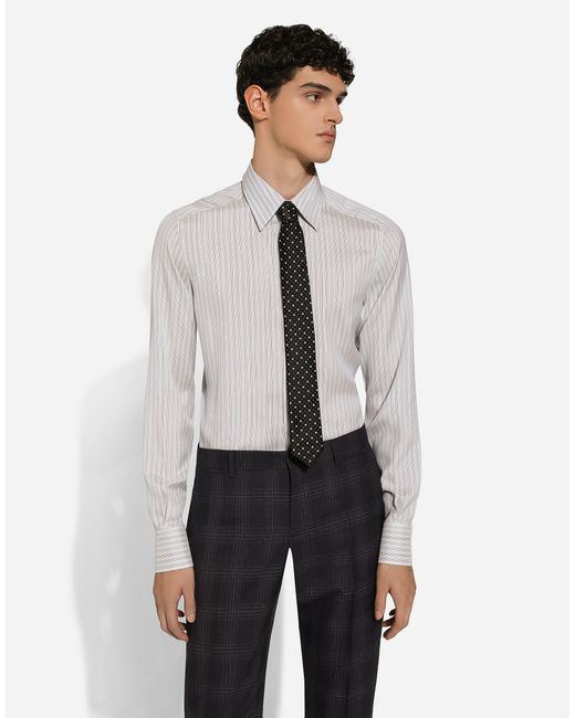 Dolce & Gabbana White Striped Poplin Martini-Fit Shirt for men