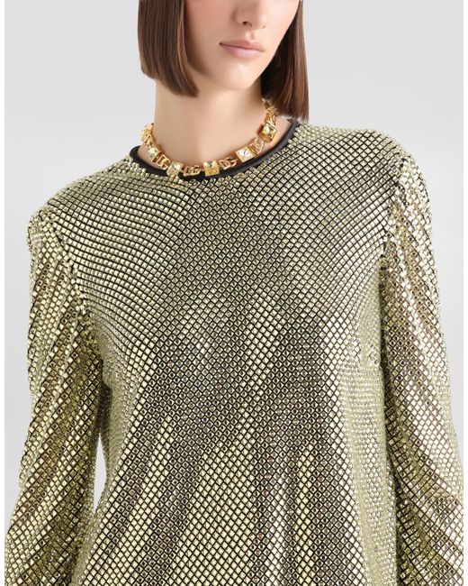 Dolce & Gabbana クリスタルメッシュ ロングスリーブ トップ Green