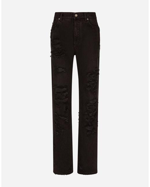 Dolce & Gabbana Black Flared Jeans With Ripped Details