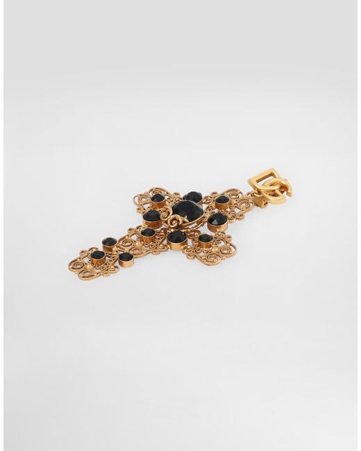 Dolce & Gabbana White Drop Earrings With Filigree Cross And Dg Logo