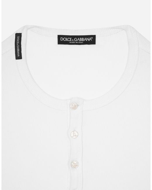 メンズ Dolce & Gabbana ヘンリーネックTシャツ リブコットン White