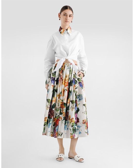 Dolce & Gabbana White Bouquet-Print Poplin Shirt