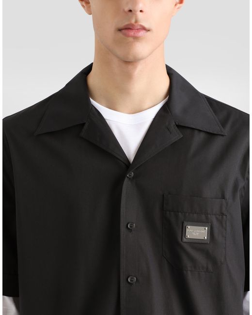 メンズ Dolce & Gabbana シャツ ハワイフィット コットン ロゴプレート Black