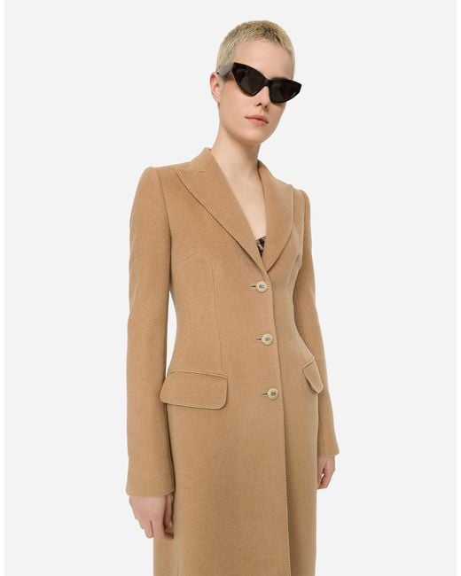 Dolce & Gabbana Natural Single-breasted Wool Coat