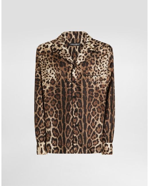 Camisa Vanity De Seda Con Estampado Leopardo Dolce & Gabbana de hombre de color Brown