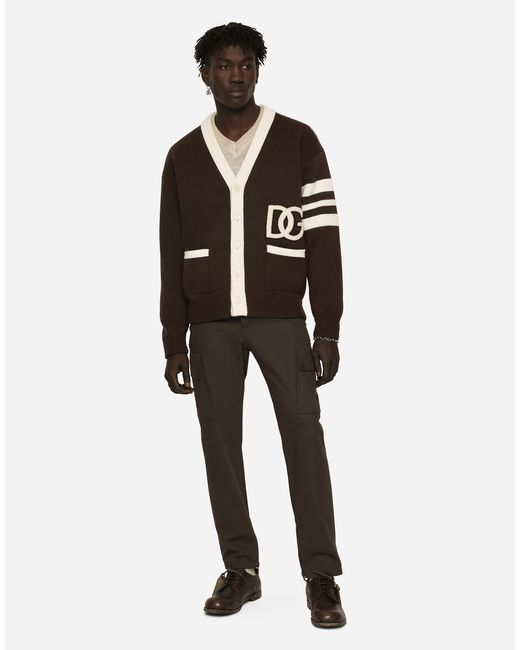 メンズ Dolce & Gabbana カーディガン ウール イングリッシュリブ Dgロゴパッチ Black