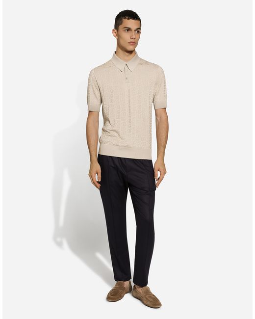 Pull Polo En Soie Jacquard À Logo Dg Dolce & Gabbana pour homme en coloris Natural