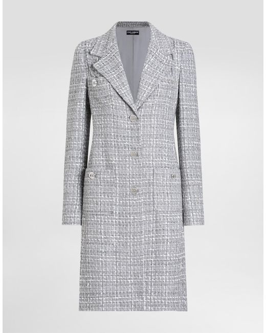 Dolce & Gabbana ラメ ツイードブークレ シングルブレスト コート Gray