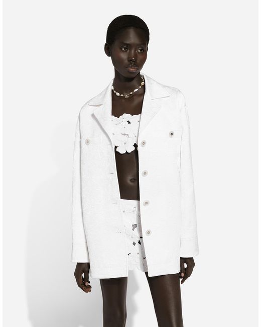 Dolce & Gabbana White Cotton Bralette Top With Cut-Out Embroidery And Rhinestone Embellishment