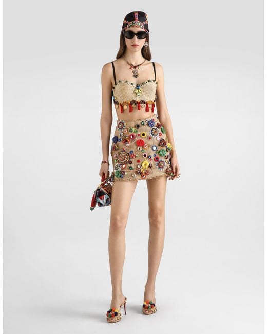Dolce & Gabbana Metallic Raffia Top With Embroidery