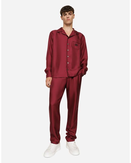 メンズ Dolce & Gabbana シャツ シルク Dgロゴ エンブロイダリーパッチ Red