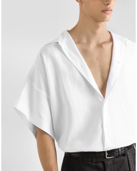 Dolce & Gabbana Hemd Mit Weiten Ärmeln Aus Leinen in White für Herren