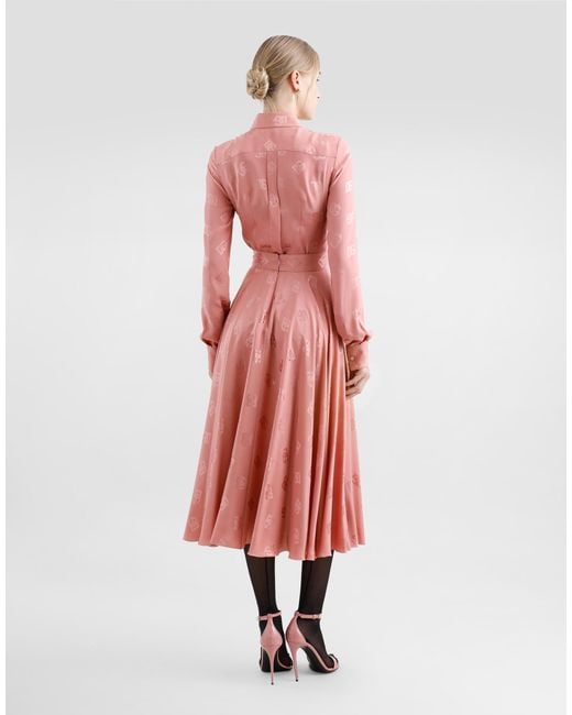 Dolce & Gabbana Pink Silk Jacquard Calf-Length Circle Skirt With Dg Logo