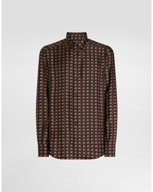 Dolce & Gabbana Brown Printed Silk Twill Martini Shirt for men