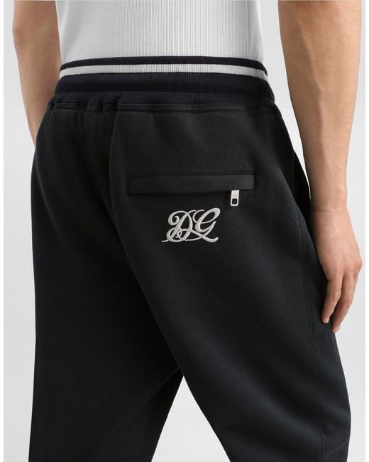 Dolce & Gabbana Black Cotton Jogging Trousers With Embroidery for men