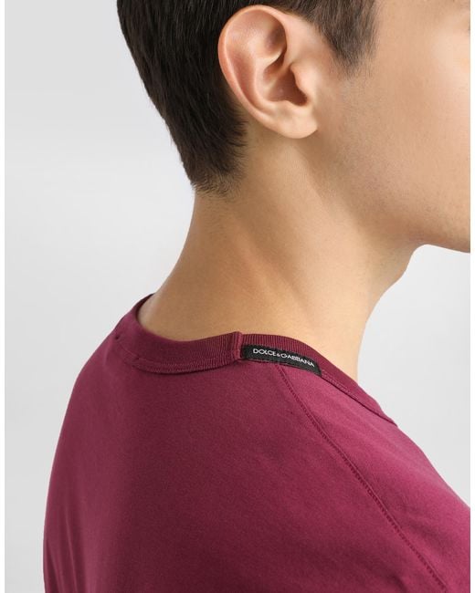 Dolce & Gabbana Red Cotton T-Shirt With Embroidery for men