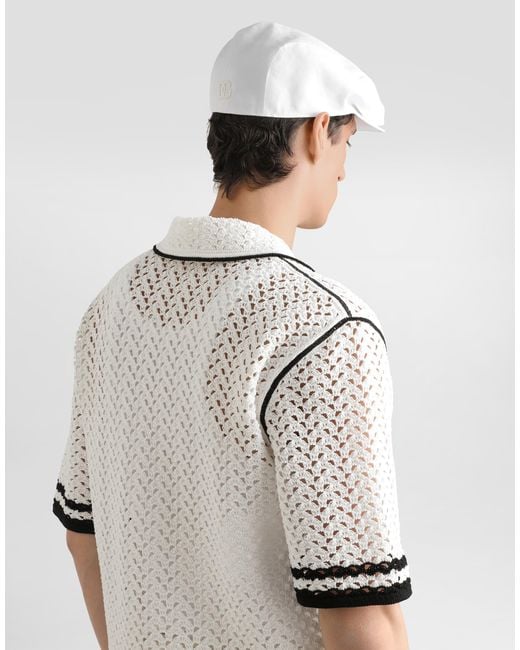 Dolce & Gabbana White Camicia Crochet Effetto Uncinetto for men
