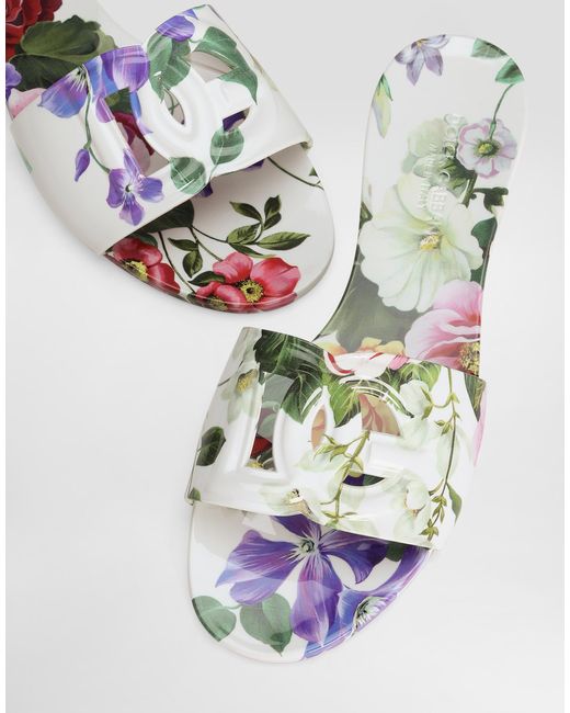 Dolce & Gabbana Multicolor Floral Beachwear Slide Sandals For