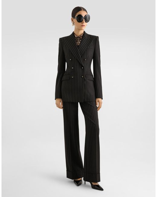 Dolce & Gabbana Black Double-Breasted Pinstripe Wool Jacket