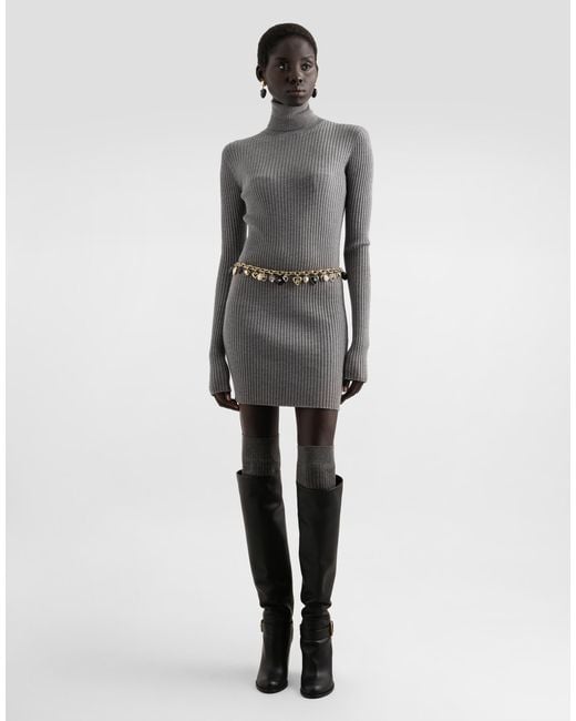 Dolce & Gabbana Gray Turtleneck Long Dress