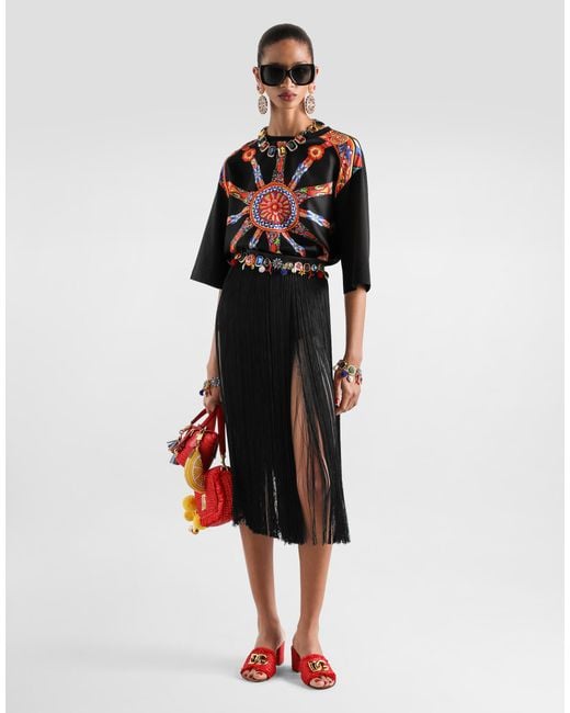 Dolce & Gabbana Black Long Fringed Skirt