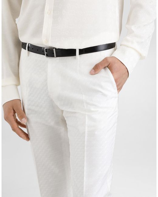 Dolce & Gabbana White Micro Pattern Jacquard Trousers for men