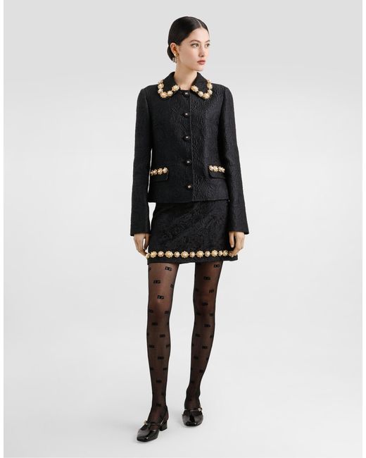 Dolce & Gabbana Black Peony-Motif Brocade Jacket