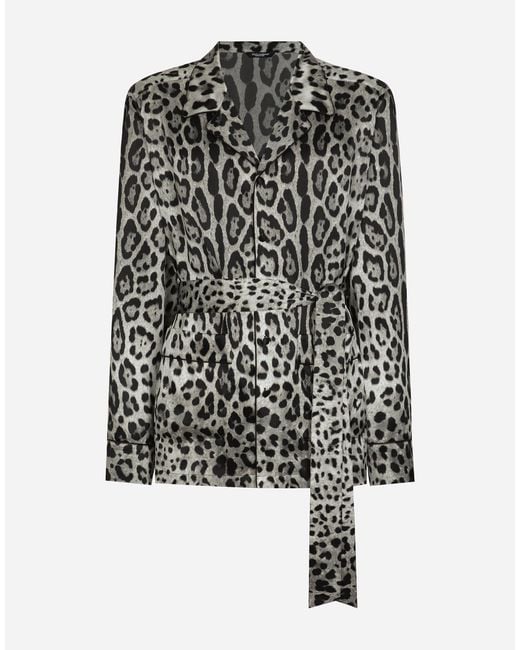 Dolce & Gabbana Black Leopard- Satin Robe for men