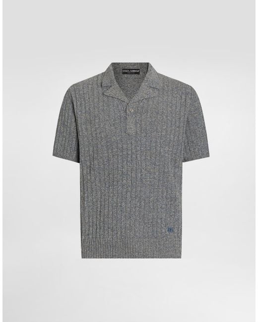 Dolce & Gabbana Gray Ribbed Cotton And Linen Polo Shirt for men