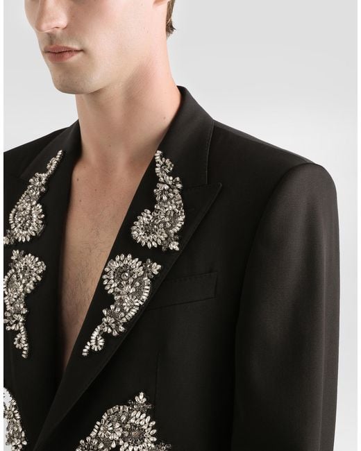 Dolce & Gabbana Black Single-Breasted Jacket With Jewel Embellishments for men