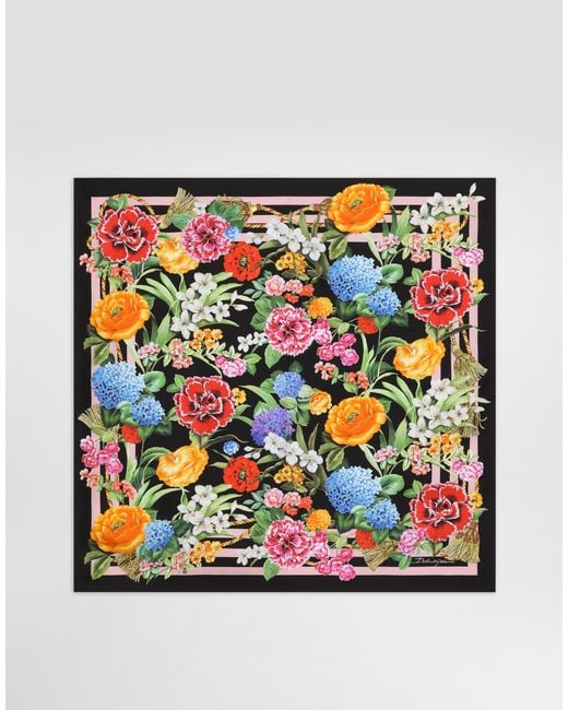 Dolce & Gabbana Multicolor Floral- Silk Twill Foulard (90X90)