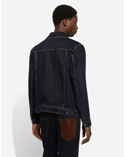 Dolce & Gabbana Blue Denim Jacket With Embossed Tag On Leather for men