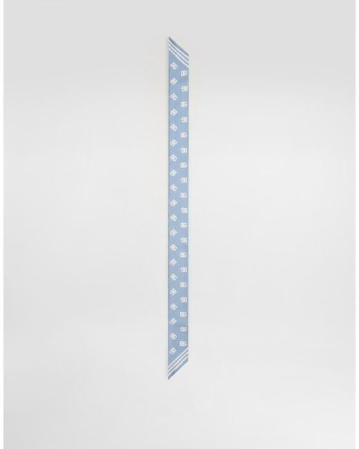 Dolce & Gabbana White Twill Headscarf With All-Over Dg Logo Print (6X100)