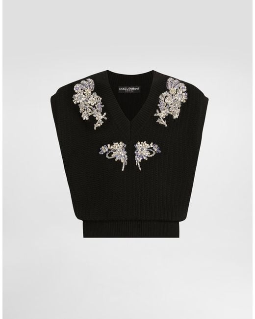 Dolce & Gabbana Black Cable-Knit Wool Vest for men