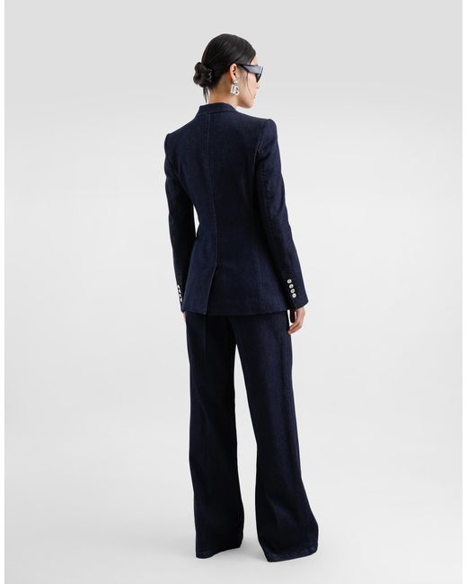 Dolce & Gabbana Blue Single-Breasted Denim And Silk Turlington Jacket