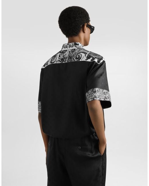Dolce & Gabbana Black Majolica-Print Hawaii Silk Jacquard Shirt for men