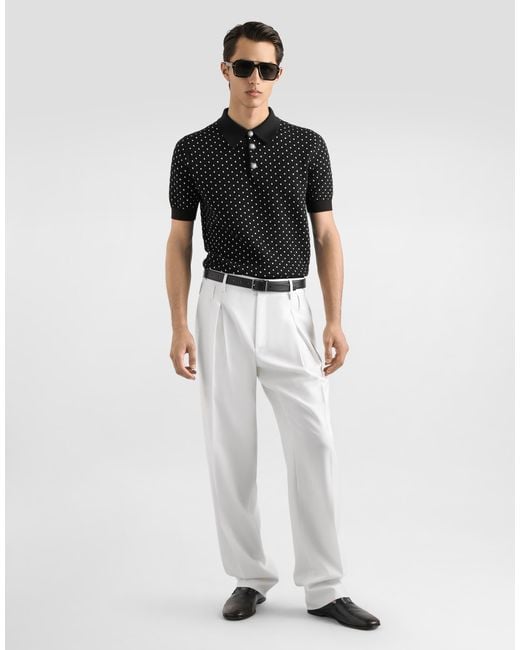 Dolce & Gabbana Black Polka-Dot Buttoned Polo Shirt for men