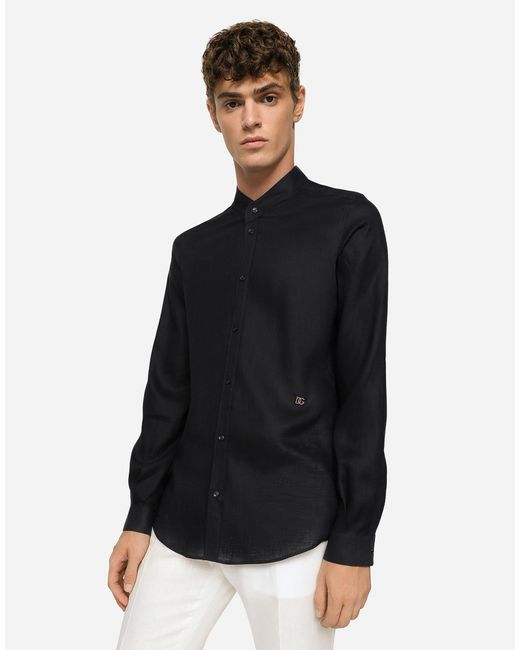 メンズ Dolce & Gabbana シャツ マルティーニフィット リネン Dgハードウェア Blue