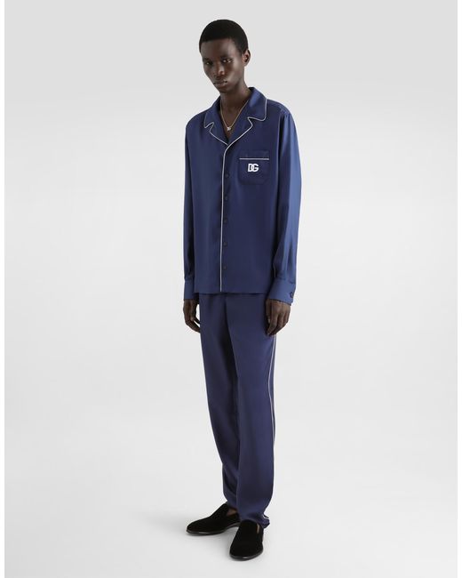 メンズ Dolce & Gabbana シャツ シルク Dgロゴ エンブロイダリーパッチ Blue