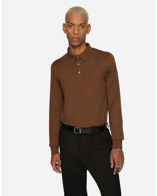 メンズ Dolce & Gabbana ポロスタイルニット エキストラファインカシミア Brown