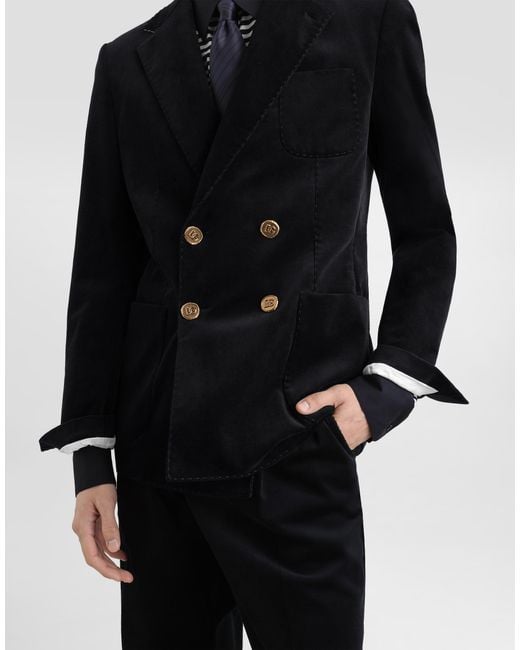Dolce & Gabbana Black Portofino Double-Breasted Velvet Jacket for men
