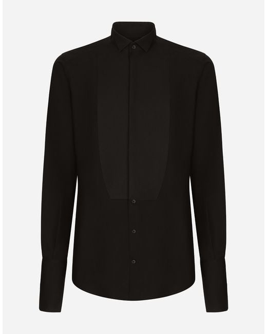 Dolce & Gabbana Black Cotton Poplin-Fit Tuxedo Shirt for men