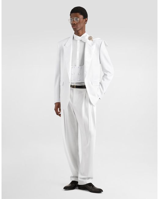 Dolce & Gabbana White Micro-Rib Trousers for men