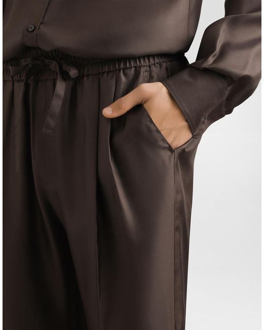 Dolce & Gabbana Brown Silk Twill Jogging Trousers for men