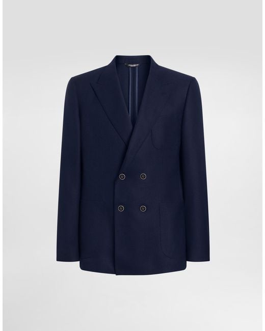 Dolce & Gabbana Blue Double-Breasted Linen Jacket for men