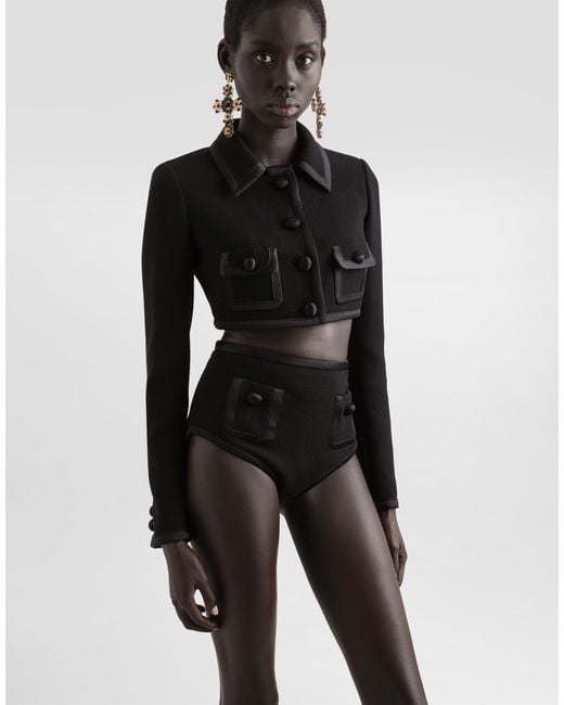 Dolce & Gabbana Black Kurze Hose Im Panty-Stil Aus Wollstoff
